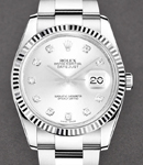 Datejust 36mm in Steel and White Gold with Fluted Bezel on Steel Oyster Bracelet with Silver Diamond Dial