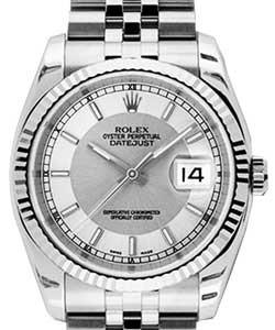 Datejust in Steel with White Gold Fluted Bezel on Steel Jubilee Bracelet with Silver Stick Dial
