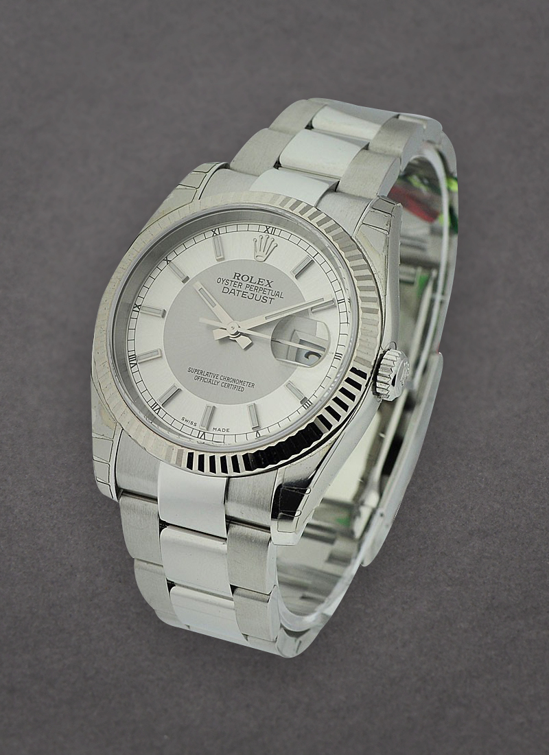 Rolex Unworn Datejust 36mm in Steel with White Gold Fluted Bezel