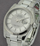 Datejust 36mm in Steel with White Gold Fluted Bezel on Steel Oyster Bracelet with Silver Stick Dial