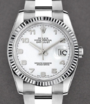 Datejust 36mm in Steel and White Gold with Fluted Bezel on Steel Oyster Bracelet with White Arabic Dial