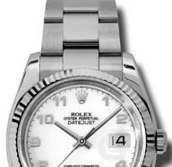 Datejust 36mm in Steel and White Gold with Fluted Bezel on Steel Oyster Bracelet with White Arabic Dial