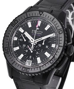 El Primero Chronograph Stratos Flyback 45.5mm in Black Alchron with Black Ceramic Bezel on Black Alligator Leather Strap with Black Dial