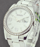 Datejust 36mm in Steel with Diamond Bezel on Steel Oyster Bracelet with Silver Wave Dial