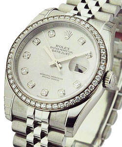 Datejust 36mm in Steel with Diamond Bezel on Steel Jubilee Bracelet with Silver Diamond Dial