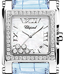  Happy Sport II XL in Steel with Diamond Bezel  on Blue Crocodile Strap with White MOP Diamonds Dial