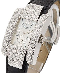 La Strada in White Gold with Diamond Bezel on Black Crocodile Leather Strap with White Mother of Pearl Dial