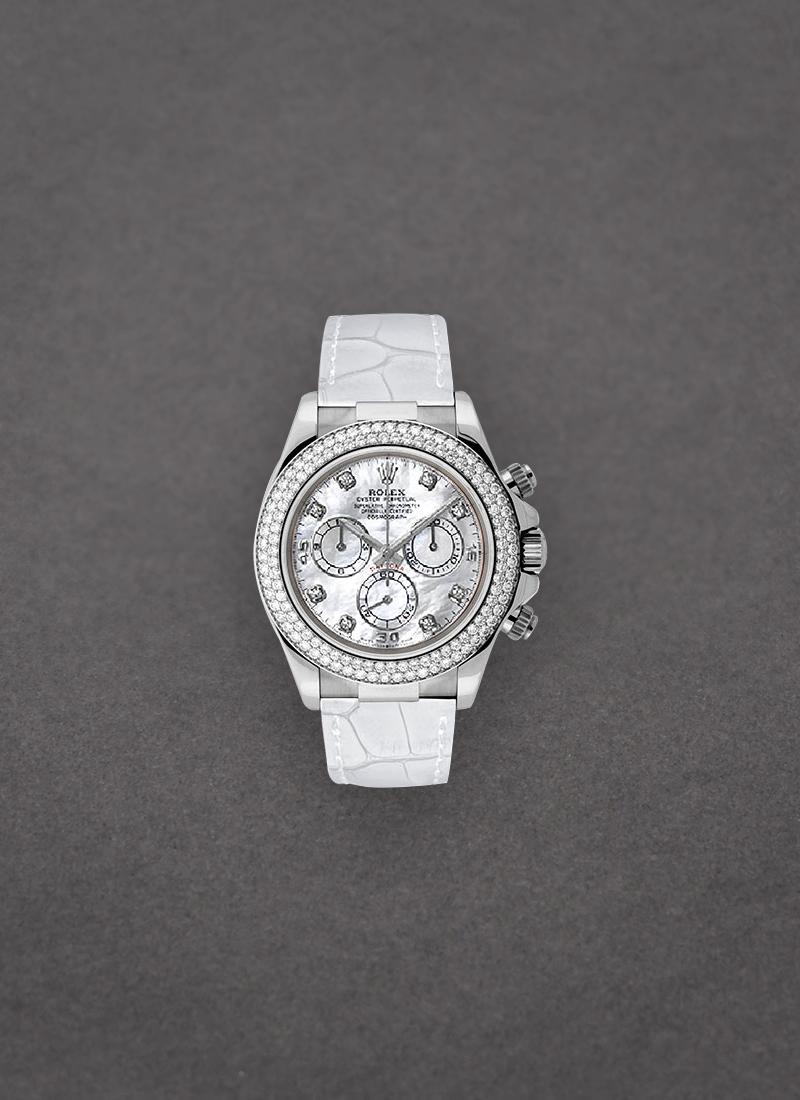 Rolex Unworn Daytona Oyster Perpetual in White Gold with Diamond Bezel