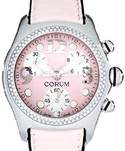 Corum Bubble XL Chronograph in Steel with Diamond Bezel on Pink Leather Strap with Pink Dial