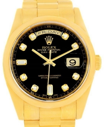 Day-Date President in yellow Gold with Domed Bezel on Yellow Gold President Bracelet with Black Dial
