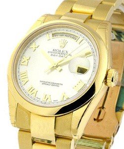 Day-Date President 36mm in Yellow Gold with Domed Bezel on Oyster Bracelet with White Roman Dial