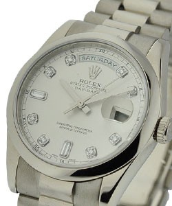 Men's Day - Date President in White Gold with Domed Bezel On President Bracelet with Silver Diamond Dial
