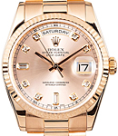 President Day-Date in Rose Gold with Fluted Bezel on President Bracelet with Pink Diamond Dial