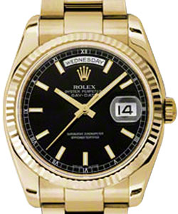 Day-Date President in Rose Gold with Fluted Bezel on Yellow Gold Oyster Bracelet with Black Stick Dial