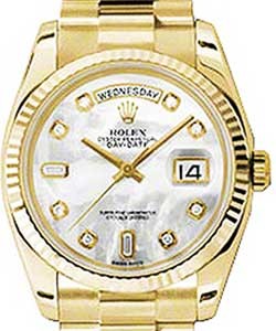Day-Date President in Yellow Gold with Fluted Bezel on Yellow Gold President Bracelet with MOP Dial