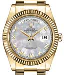 Day-Date 36mm President in Yellow Gold with Fluted Bezel on President Bracelet with MOP Roman Dial