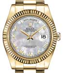 Day-Date 36mm President in Yellow Gold with Fluted Bezel on President Bracelet with MOP Roman Dial