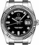 Men's President White Gold with Fluted Bezel WG President Bracelet with Black Diamond Dial