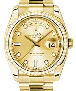 President 36mm in Yellow Gold with Diamond Bezel on President Bracelet with Champagne Diamond Dial