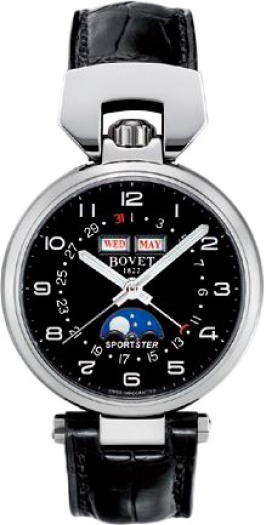 Sportster Triple Date Moon Phase 36mm Automatic in Steel on Black Alligator Leather Strap with Black Opaline Dial