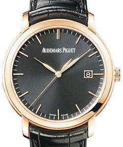 Jules Audemars in Rose Gold on Black Crocodile Leather Strap with Black Dial