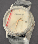 Jules Audemars White Gold with Diamond Bezel on Strap with Silver Dial