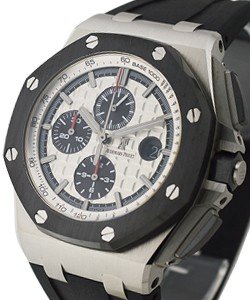 Royal Oak Offshore Chronograph in Steel with Black Ceramic Bezel on Black Rubber Strap with Silver Dial and Black Sub-Dials