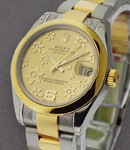 Datejust in Steel with Yellow Gold Domed Bezel on Steel and Yellow Gold Oyster Bracelet with Champagne Floral Dial