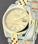 Datejust Mid Size 31mm in Steel with Yellow Gold Domed Bezel on Jubilee Bracelet with Champagne Index Dial