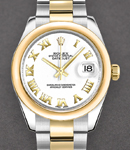 Datejust 31mm in Steel with Yellow Gold Smooth Bezel on Oyster Bracelet with White Roman Dial