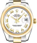 Datejust 31mm in Steel with Yellow Gold Smooth Bezel on Oyster Bracelet with White Roman Dial