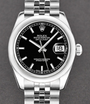 Mid Size Datejust 31mm in Steel with Smooth Bezel on Steel Jubilee Bracelet with Black Stick Dial