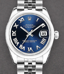 Mid Size 31mm Datejust in Steel with Smooth Bezel on Steel Jubilee Bracelet with Blue Roman Dial