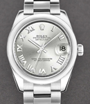 Mid Size Datejust 31mm in Steel with Smooth Bezel on Oyster Bracelet with Silver Roman Dial