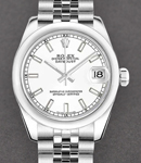 Mid Size Datejust 31mm in Steel with Smooth Bezel on Steel Jubilee Bracelet with White Stick Dial