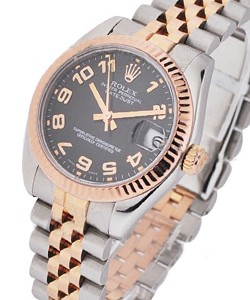 Datejust in Steel with Rose Gold Fluted Bezel on Steel and Rose Gold Jubilee Bracelet with Black Concentric Dial