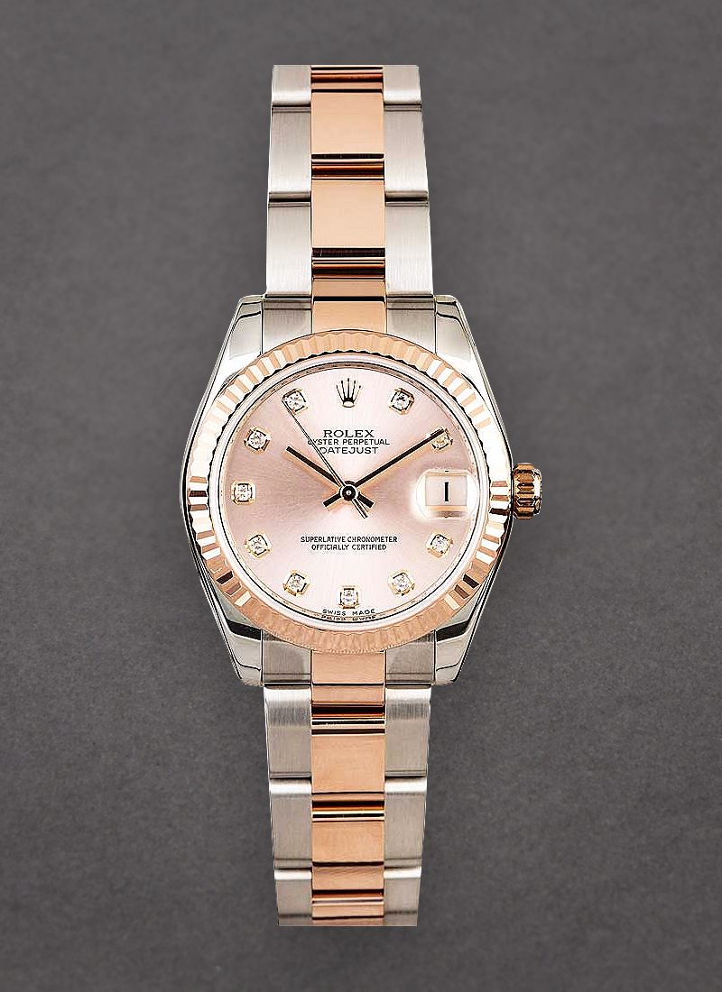 Rolex Unworn Datejust Mid Size 31mm in Steel with Rose Gold Domed Bezel