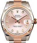 Datejust Mid Size 31mm in Steel with Rose Gold Domed Bezel on Oyster Bracelet with Pink Diamond Dial