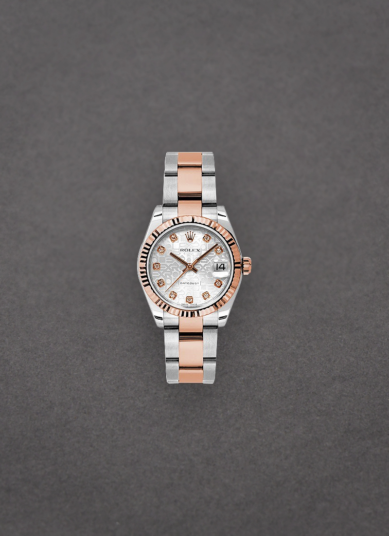 Rolex Unworn Mid SIze Datejust in Steel with Rose Gold Fluted  Bezel