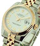 Mid Size Steel and Rose Gold Datejust Fluted Bezel - Jubilee Bracelet - Silver Roman Dial