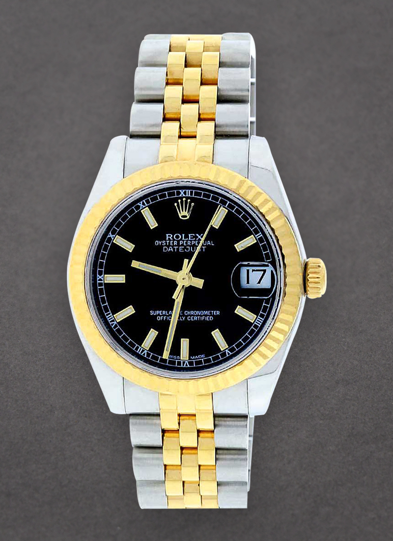 Rolex Unworn Midsize 31mm Datejust in Steel with Yellow Gold Fluted Bezel