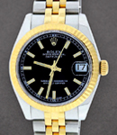 Midsize 31mm Datejust in Steel with Yellow Gold Fluted Bezel on Jubilee Bracelet with Black Stick Dial