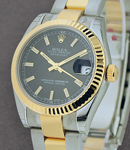 2 -Tone Datejust Mid Size with Yellow Gold Fluted Bezel on Oyster Bracelet with Black Stick Dial