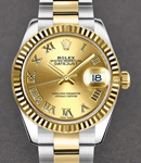 Datejust 31mm Mid Size in Steel with Yellow Gold Domed Bezel on Oyster Bracelet with Champagne Roman Dial