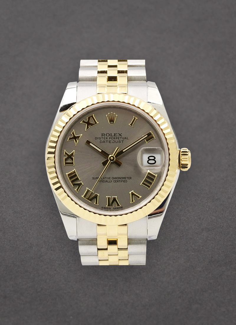 Rolex Unworn Midsize 31 Datejust in Steel with Yellow Gold Fluted Bezel