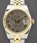 Midsize 31 Datejust in Steel with Yellow Gold Fluted Bezel on Jubilee Bracelet with Grey Roman Dial