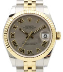 Midsize 31 Datejust in Steel with Yellow Gold Fluted Bezel on Jubilee Bracelet with Grey Roman Dial