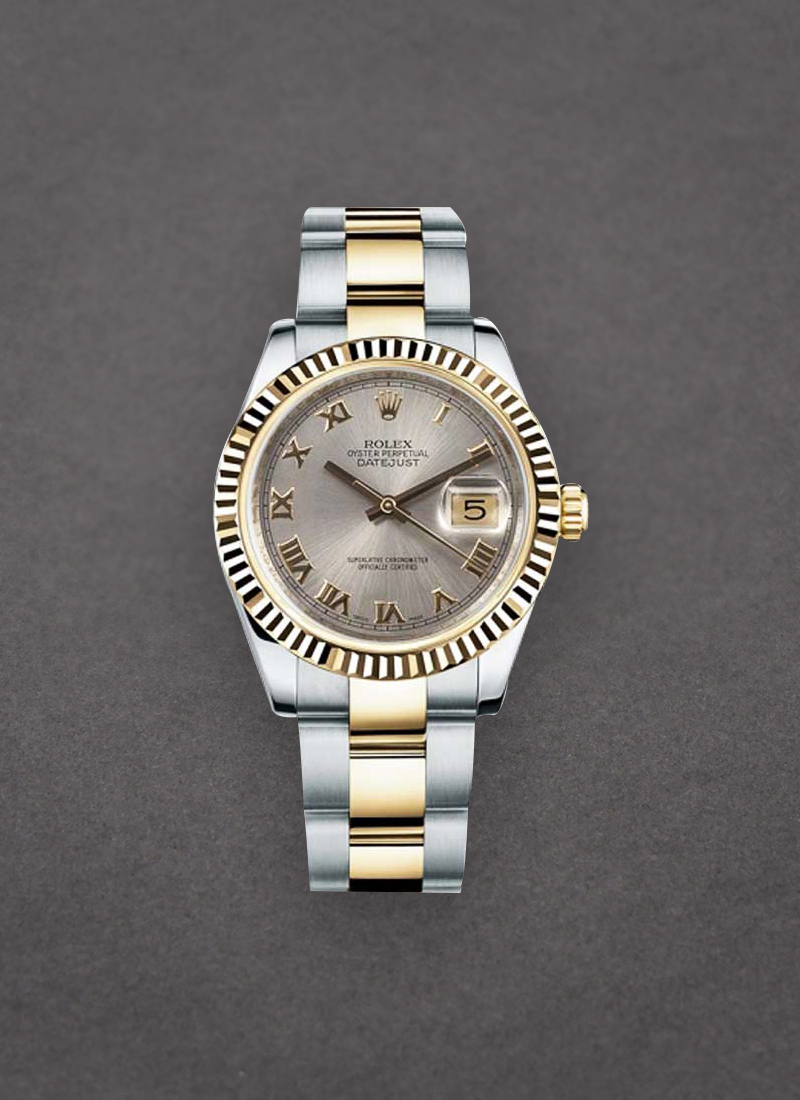 Rolex Unworn Mid Size 31mm Datejust in Steel with Yellow Gold Fluted Bezel