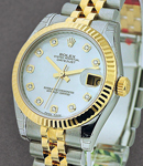 31mm Midsize Datejust in Steel with Yellow Gold Fluted Bezel on Jubilee Bracelet with MOP Diamond Dial