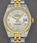 Midsize Datejust 31mm in Steel with Yellow Gold Fluted Bezel on Jubilee Bracelet with Silver Roman Dial - Diamonds on 6